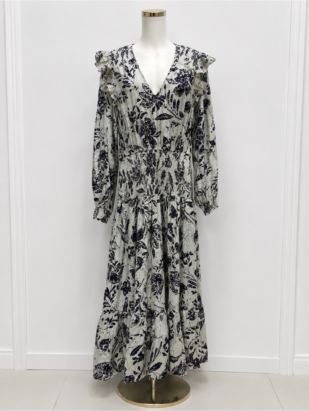 Aqua Cream Maxi Dress with Black Floral Print